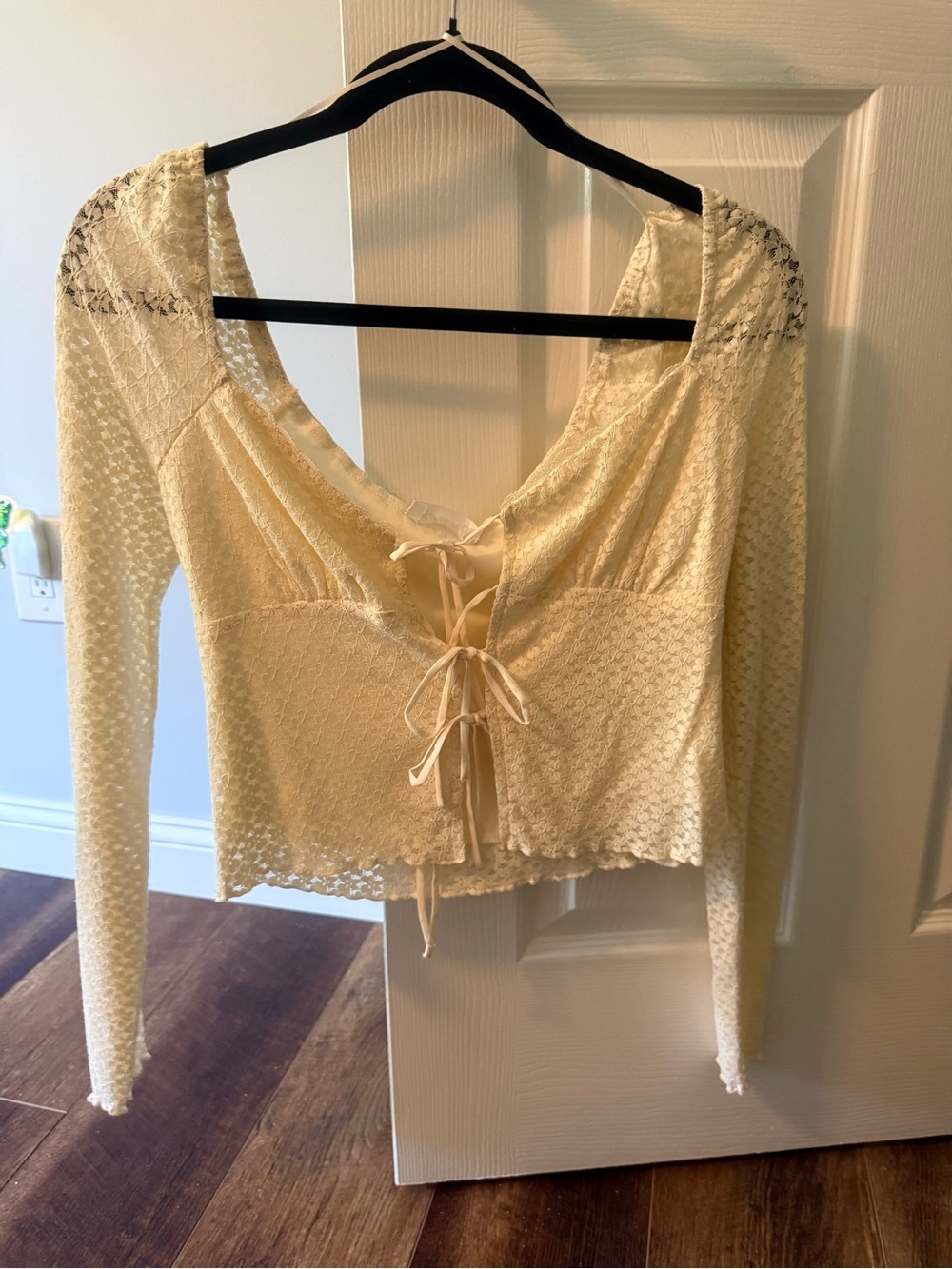 Petal & Pup Cream Lace-Up Long Sleeve Lace Blouse